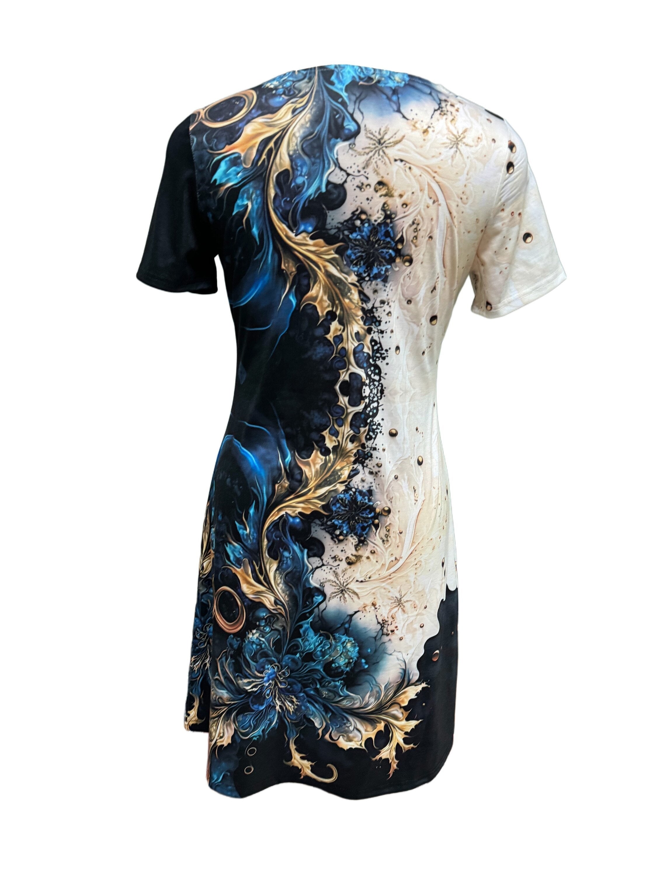 Colorful graphic print dress – short-sleeved summer dress for women