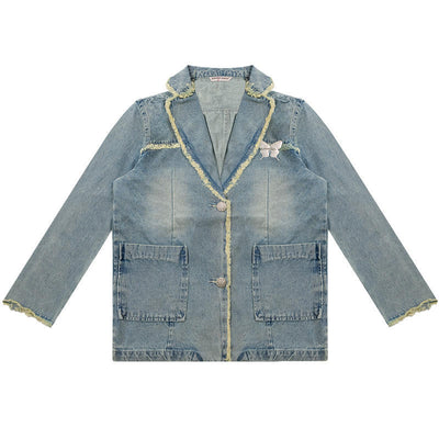 Casual Loose Denim Suit Jacket For Women