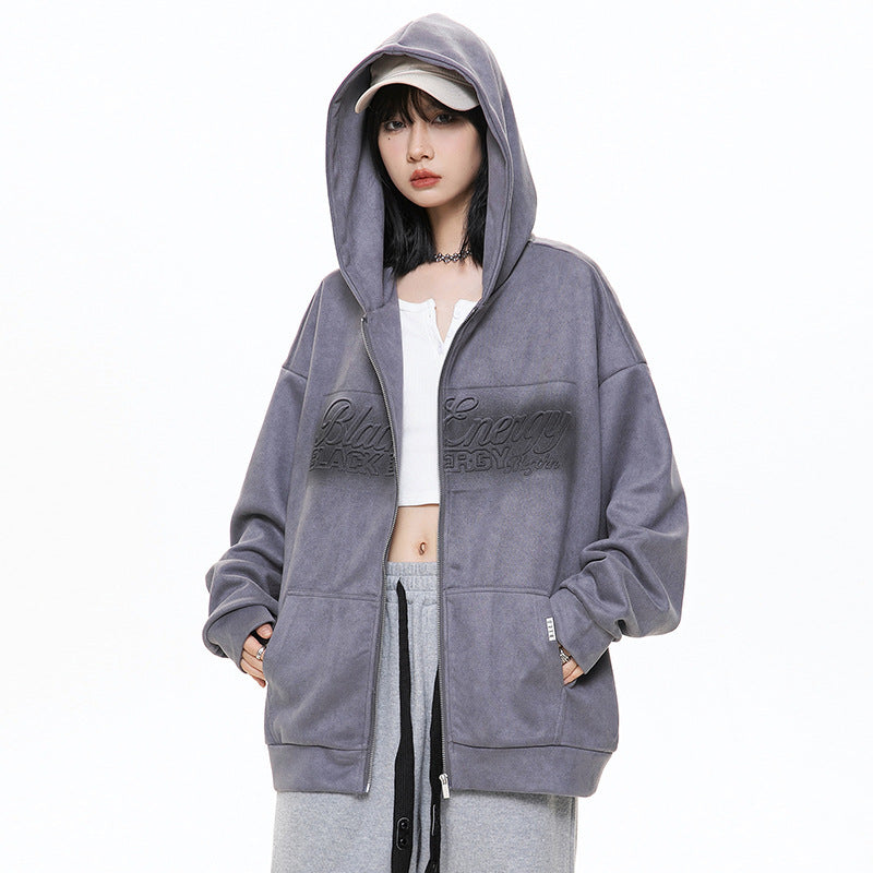 Suede Hooded Cardigan Coat Women