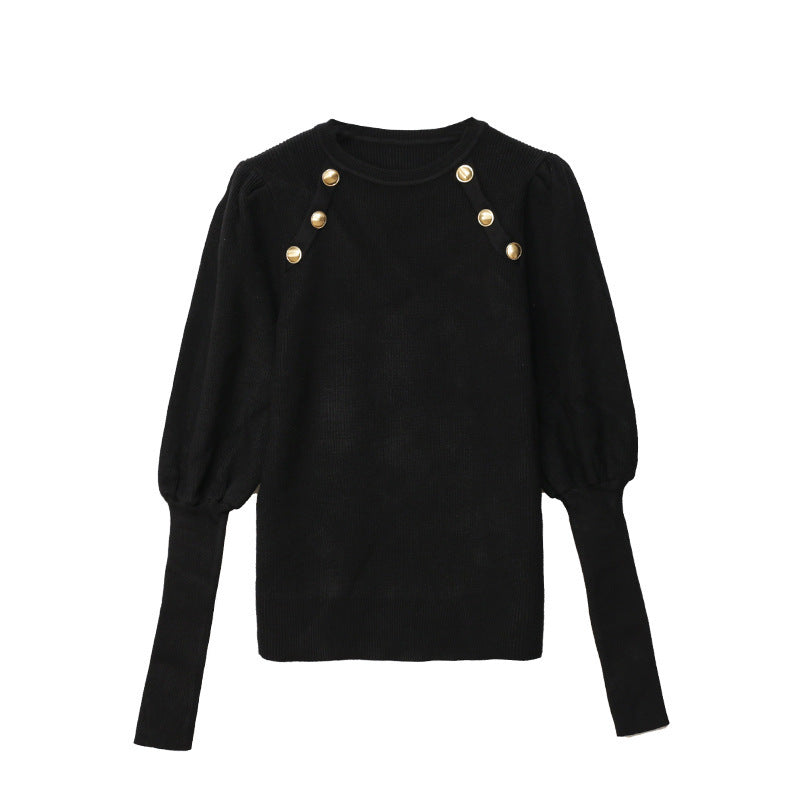 Women Chic Button Up Black Sweater