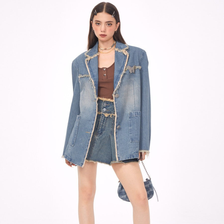 Casual Loose Denim Suit Jacket For Women